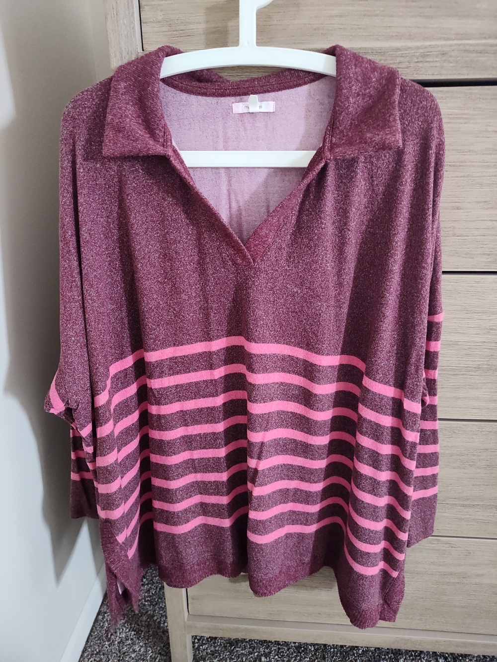 Maurices Marled Wine and Pink Striped V-Neck Pullover